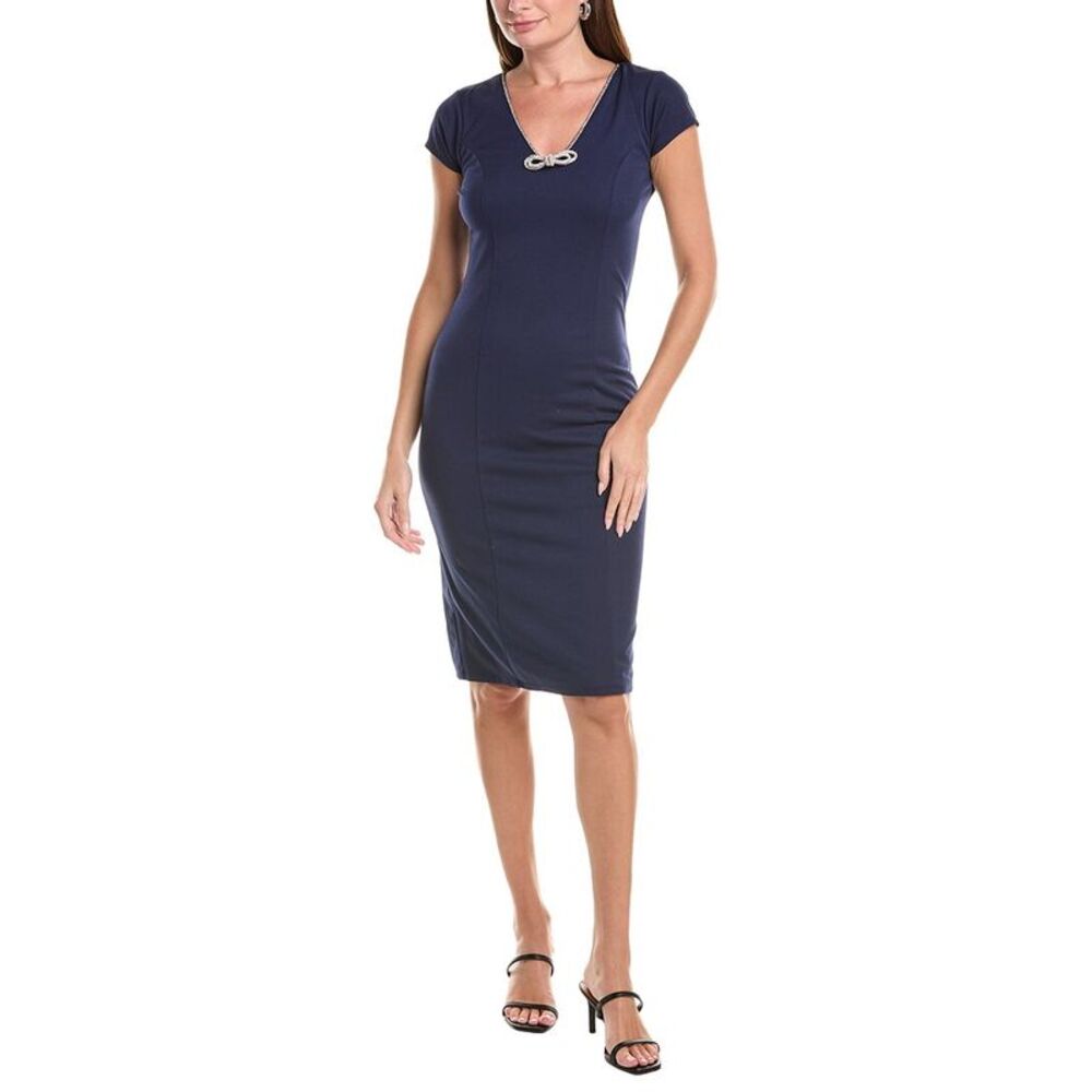 Marina Womens  Rhinestone Trim Midi Dress, Navy